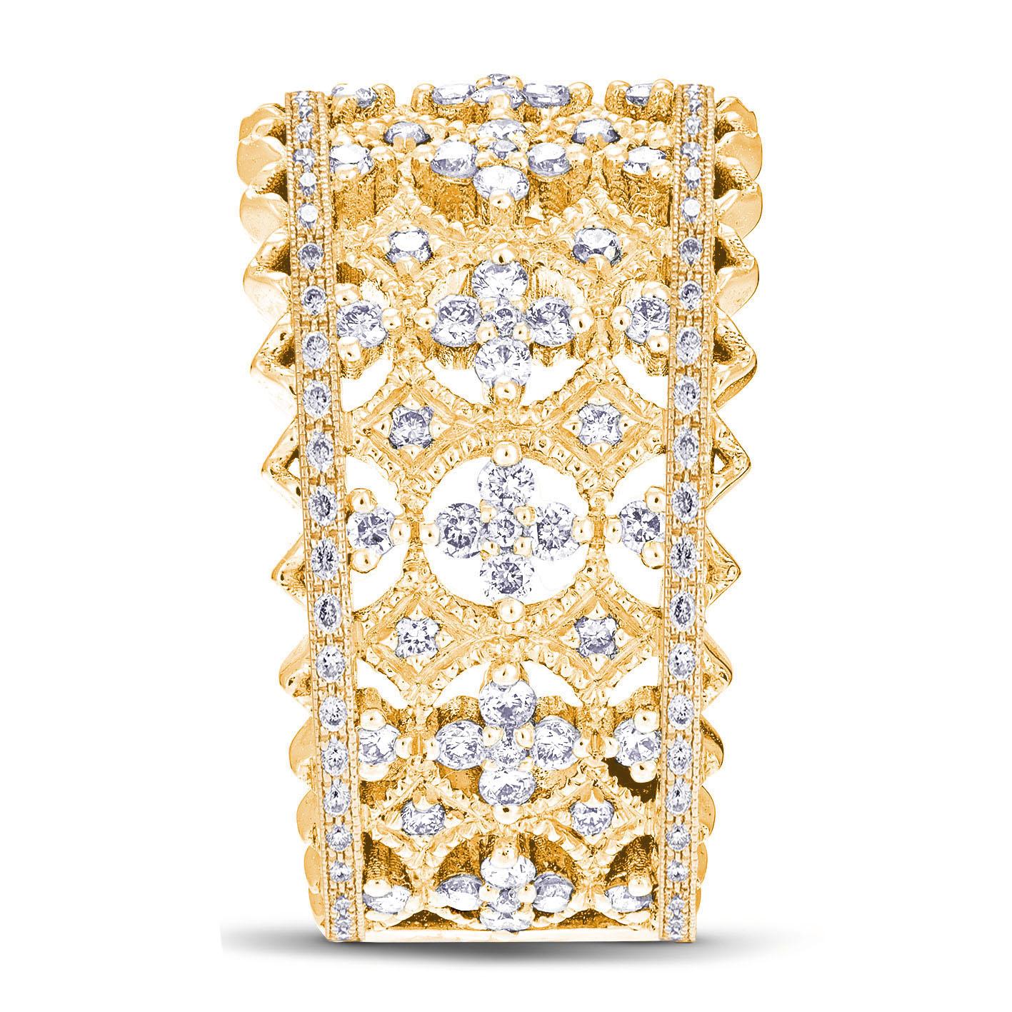 For Sale:  18k Yellow Gold Lace Band Ring With 1.10 Carats Of Diamonds Milgrain Setting 2