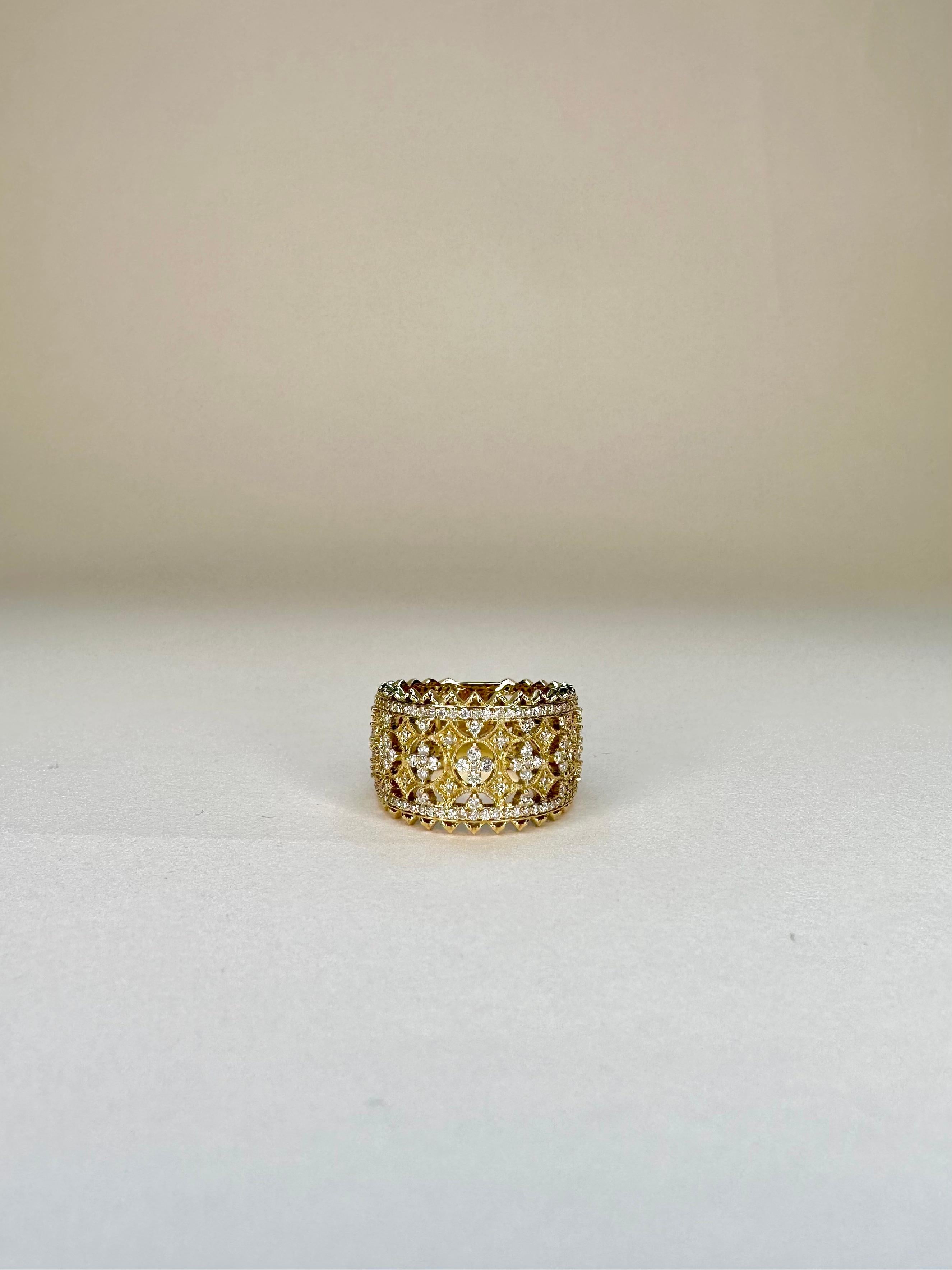 For Sale:  18k Yellow Gold Lace Band Ring With 1.10 Carats Of Diamonds Milgrain Setting 5