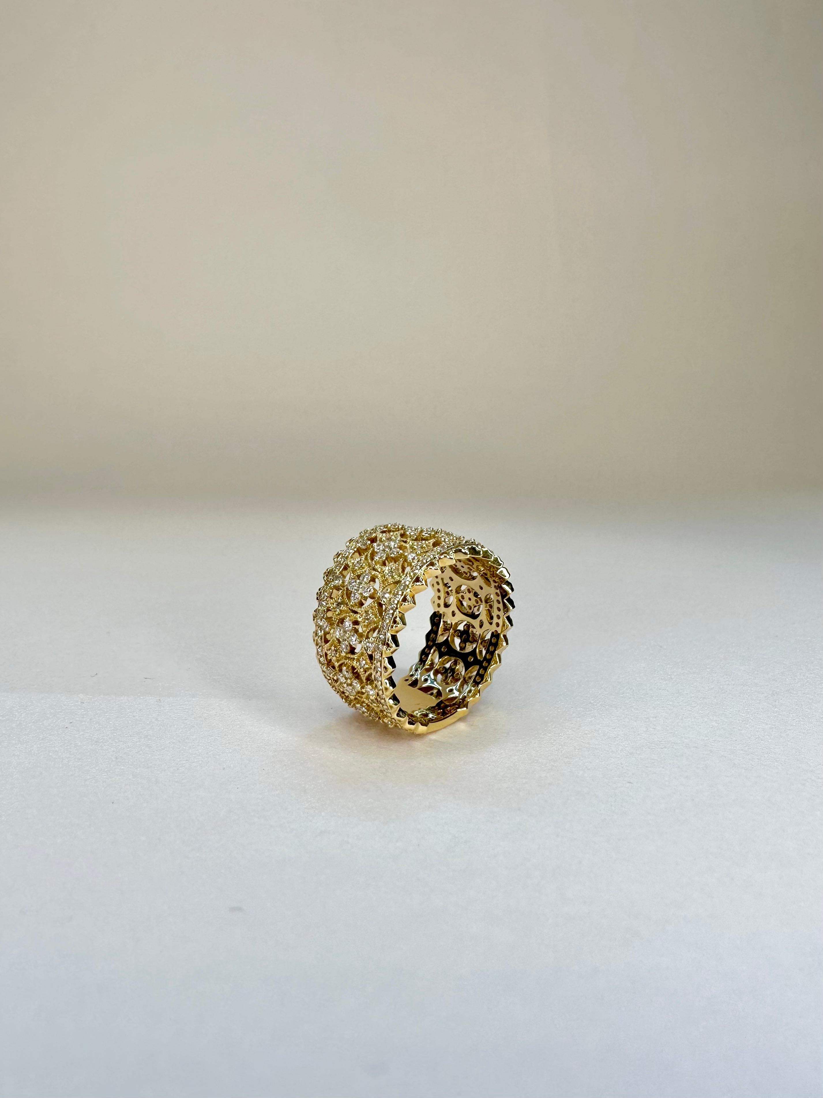 For Sale:  18k Yellow Gold Lace Band Ring With 1.10 Carats Of Diamonds Milgrain Setting 6