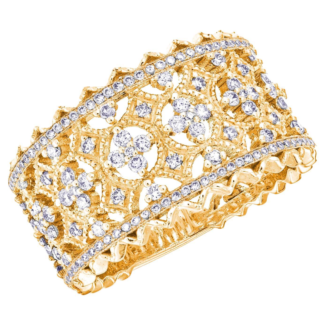 For Sale:  18k Yellow Gold Lace Band Ring With 1.10 Carats Of Diamonds Milgrain Setting