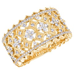 18k Yellow Gold Lace Band Ring With 1.10 Carats Of Diamonds Milgrain Setting