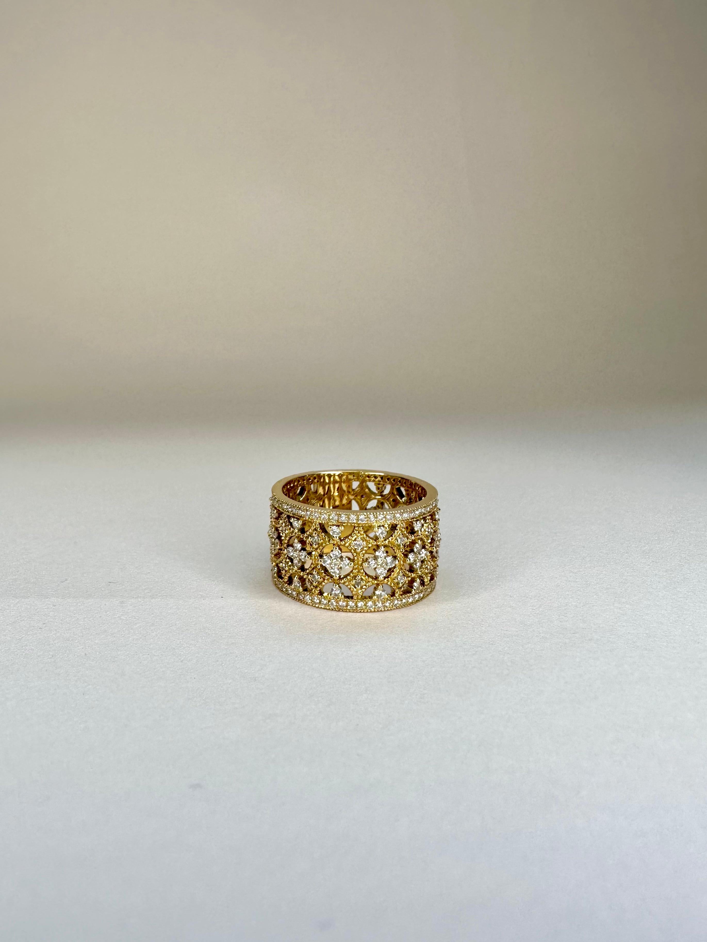 For Sale:  18k Yellow Gold Lace Band Ring 1.16 Cts Of Diamonds Milgrain Setting 4
