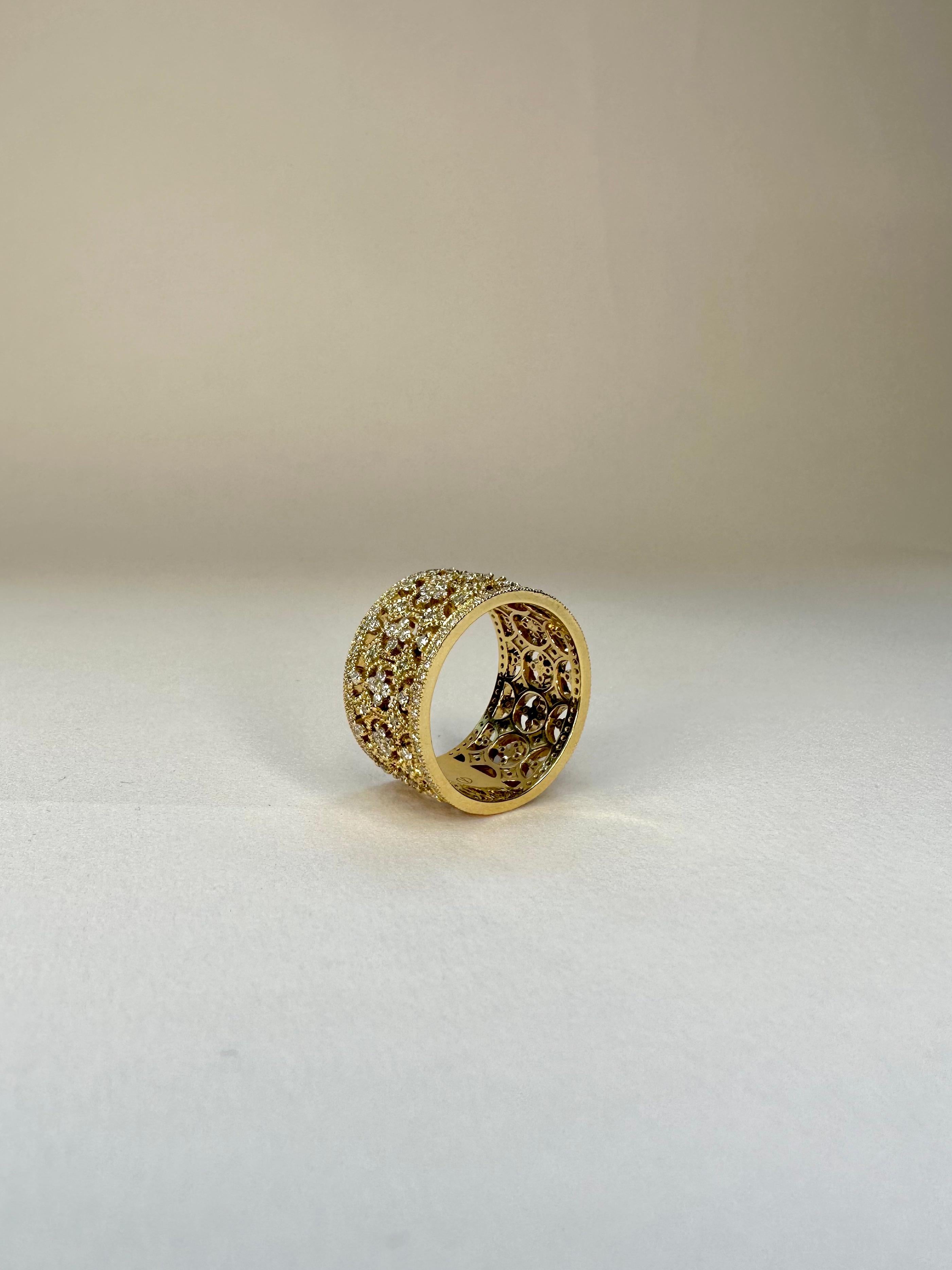 For Sale:  18k Yellow Gold Lace Band Ring 1.16 Cts Of Diamonds Milgrain Setting 5