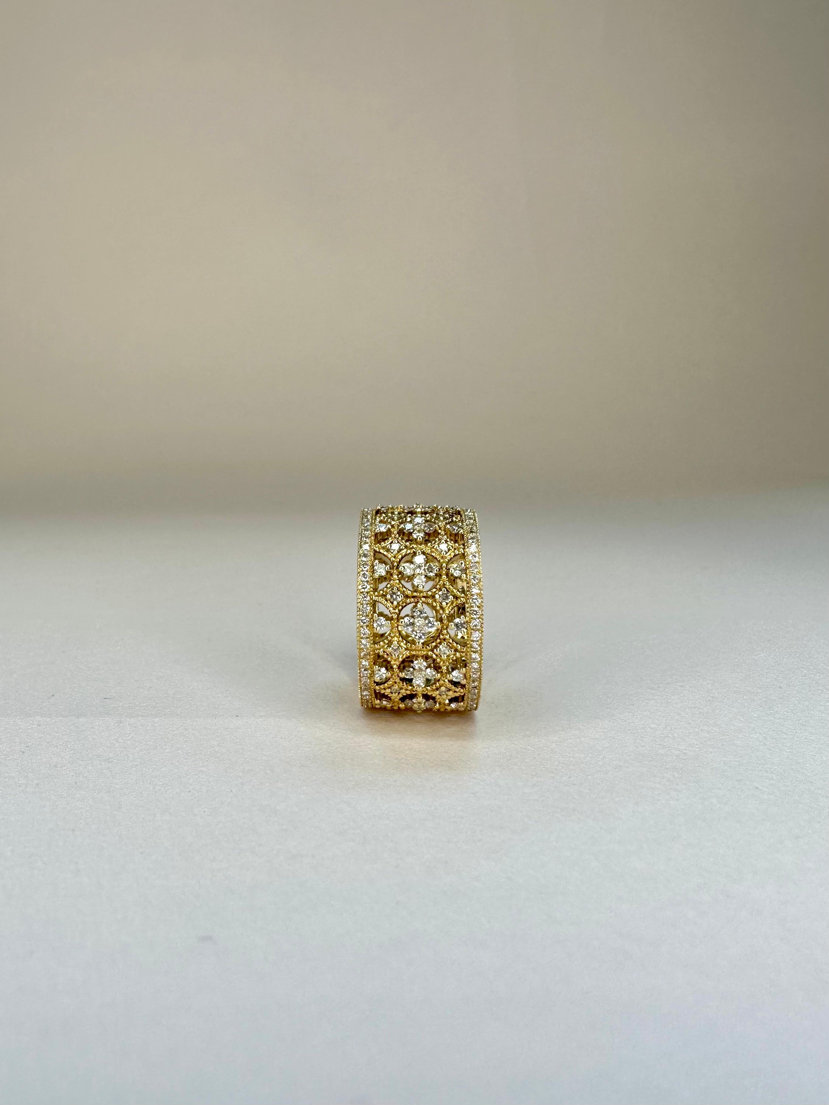 For Sale:  18k Yellow Gold Lace Band Ring 1.16 Cts Of Diamonds Milgrain Setting 6