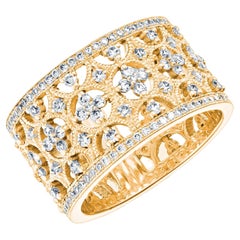 Bague en or jaune 18 carats avec dentelle et diamants de 1,16 carat, monture milgrain