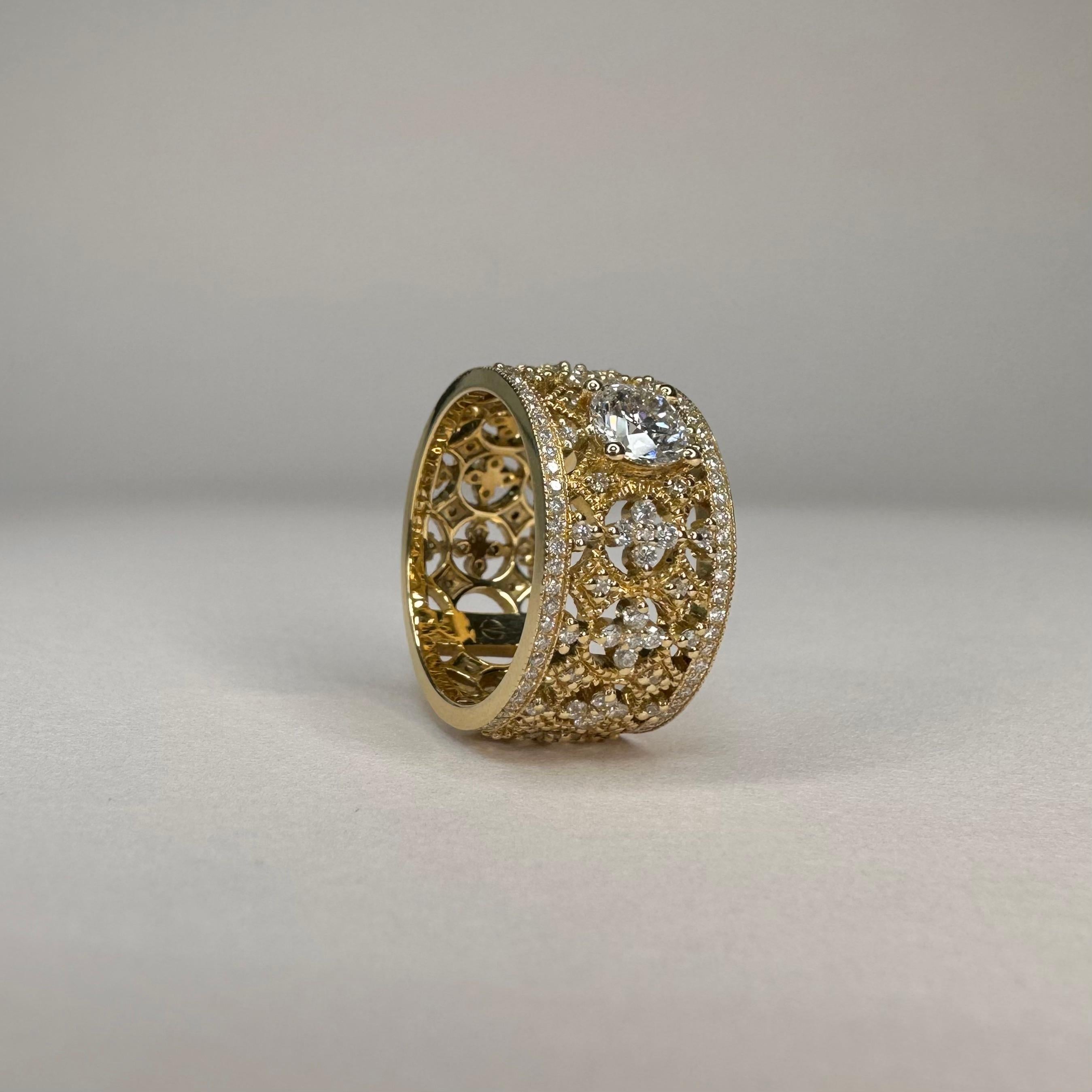 For Sale:  18k Yellow Gold Lace Band Ring 0.50 Carat Brilliant Cut Diamond and 1.16 Cts 6