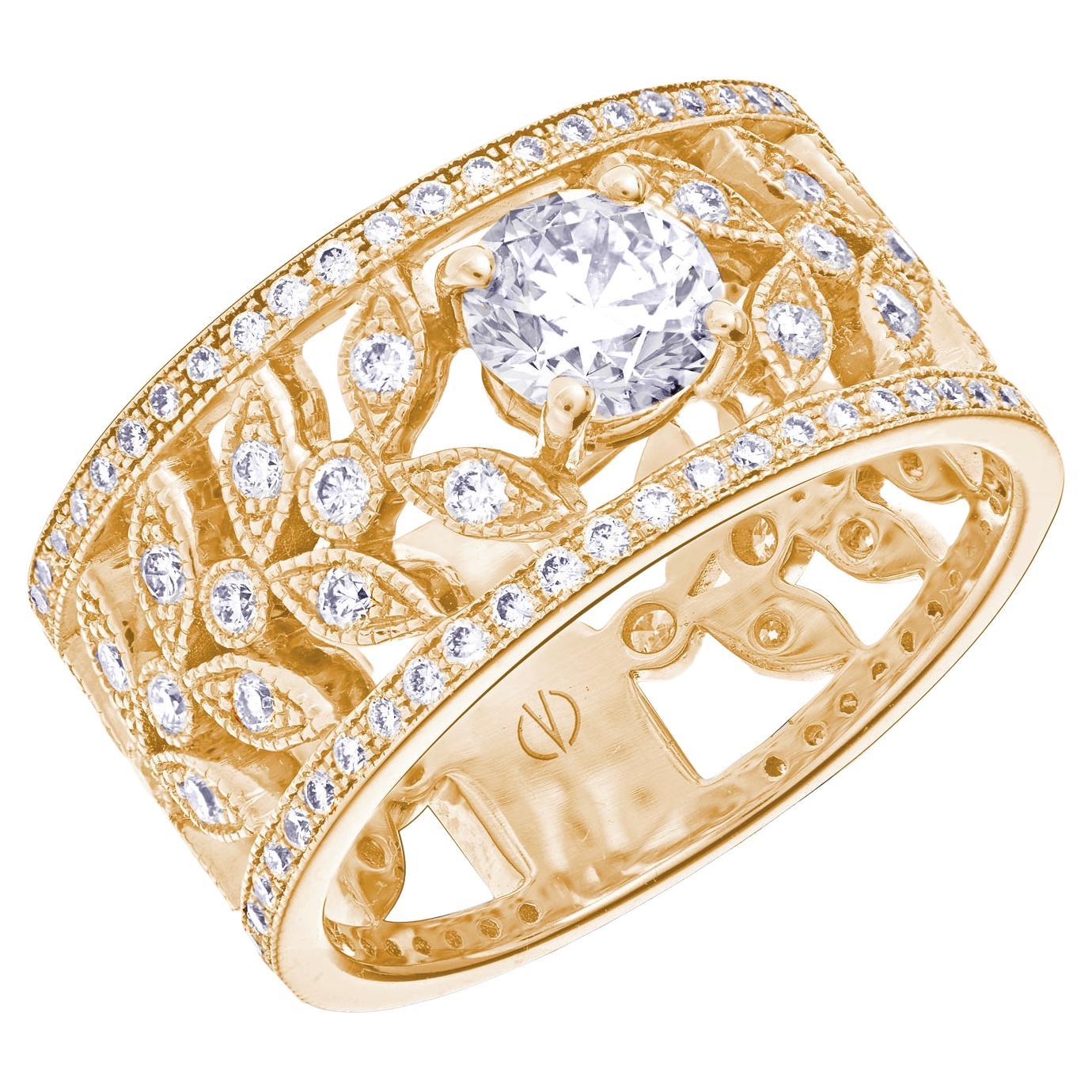 Bague - Or 10K jaune bande style montre avec facette pavée de diamants naturels - RIGD009 main image 0