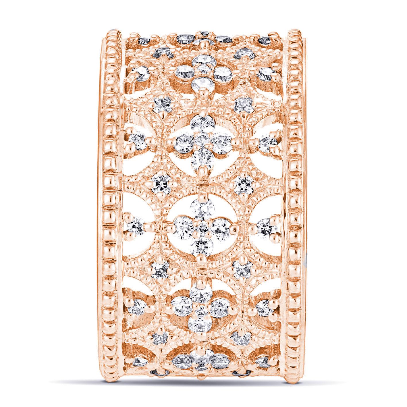 For Sale:  18k Rose Gold Lace Band Ring set with 0, 80 Carats of Diamonds 2