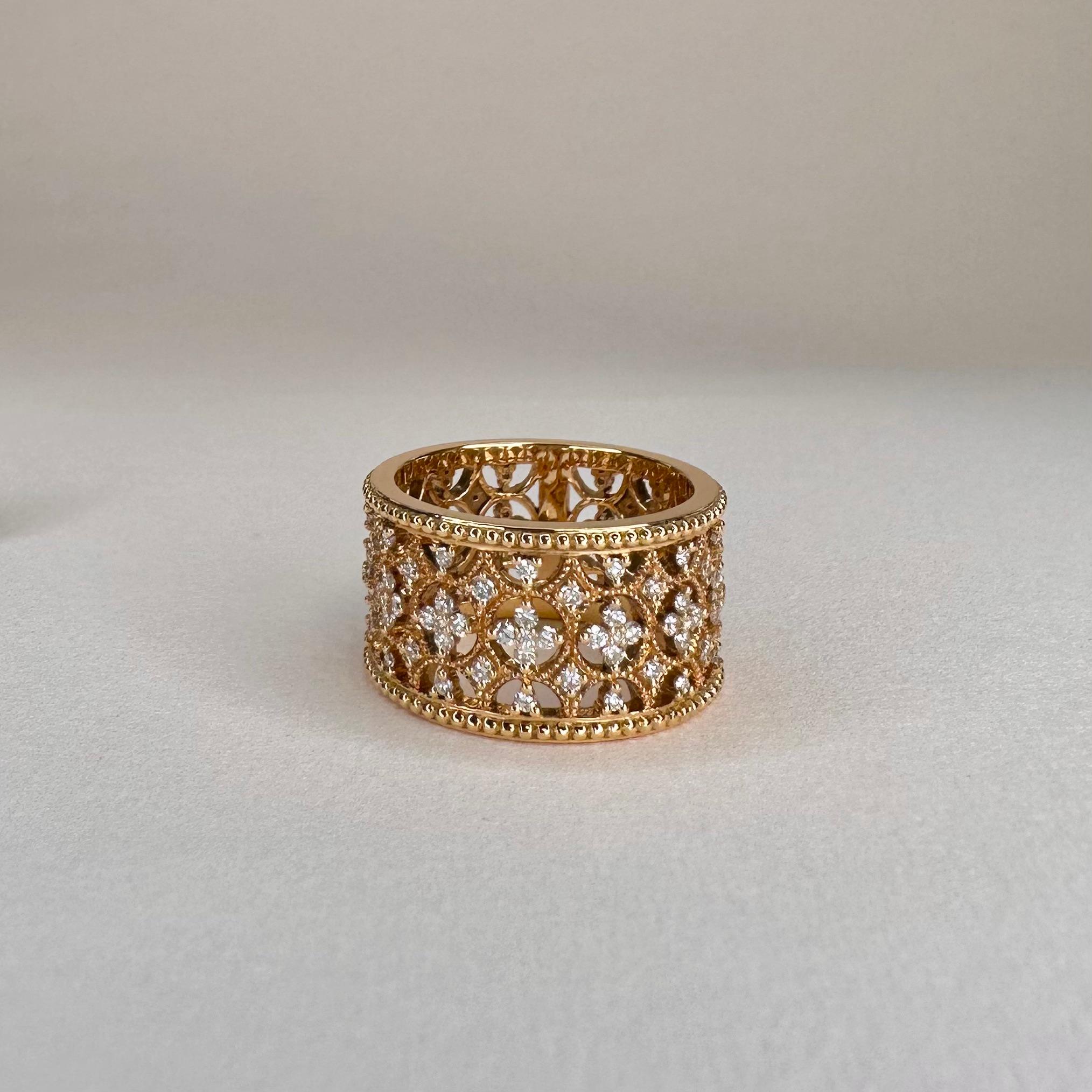 For Sale:  18k Rose Gold Lace Band Ring set with 0, 80 Carats of Diamonds 3