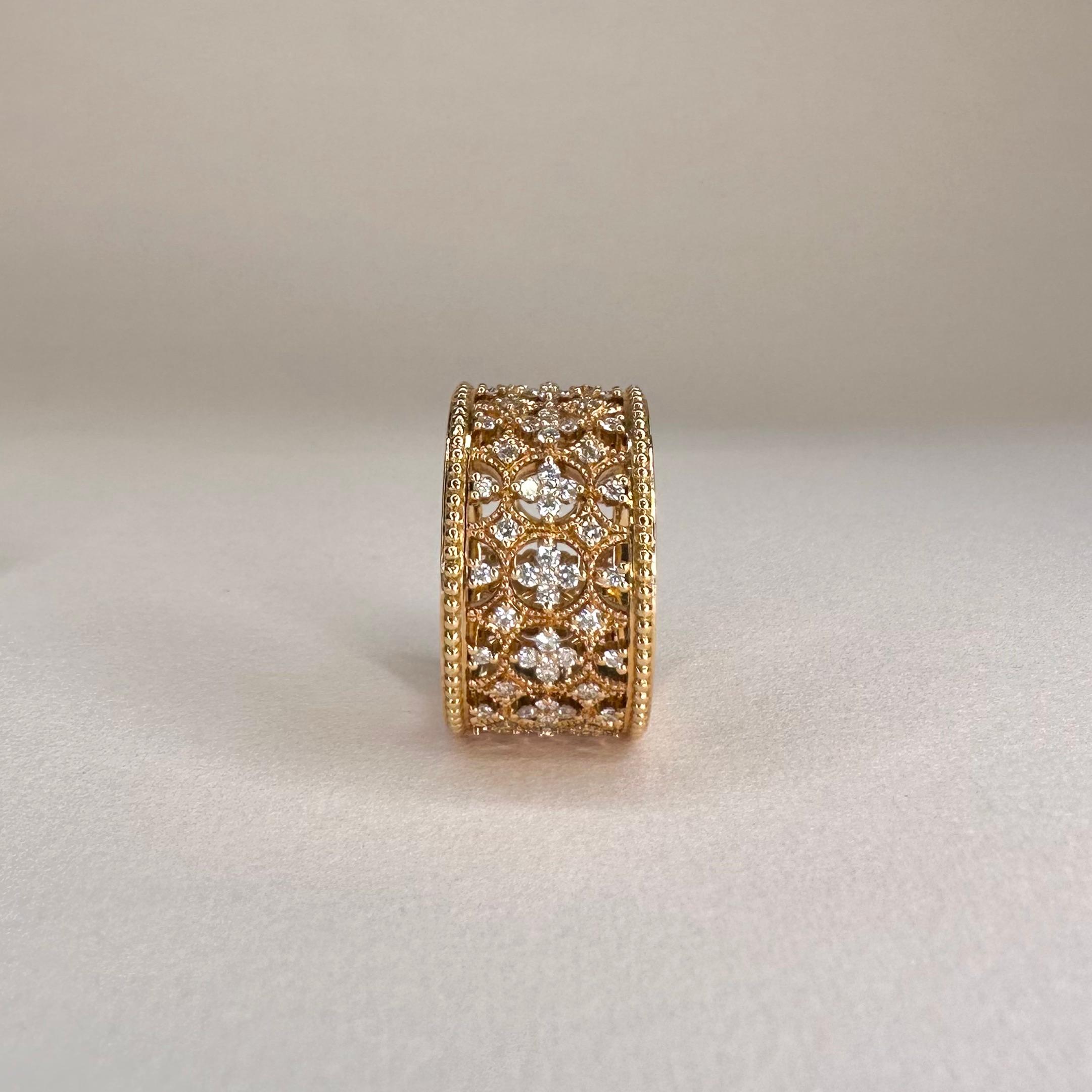 For Sale:  18k Rose Gold Lace Band Ring set with 0, 80 Carats of Diamonds 5