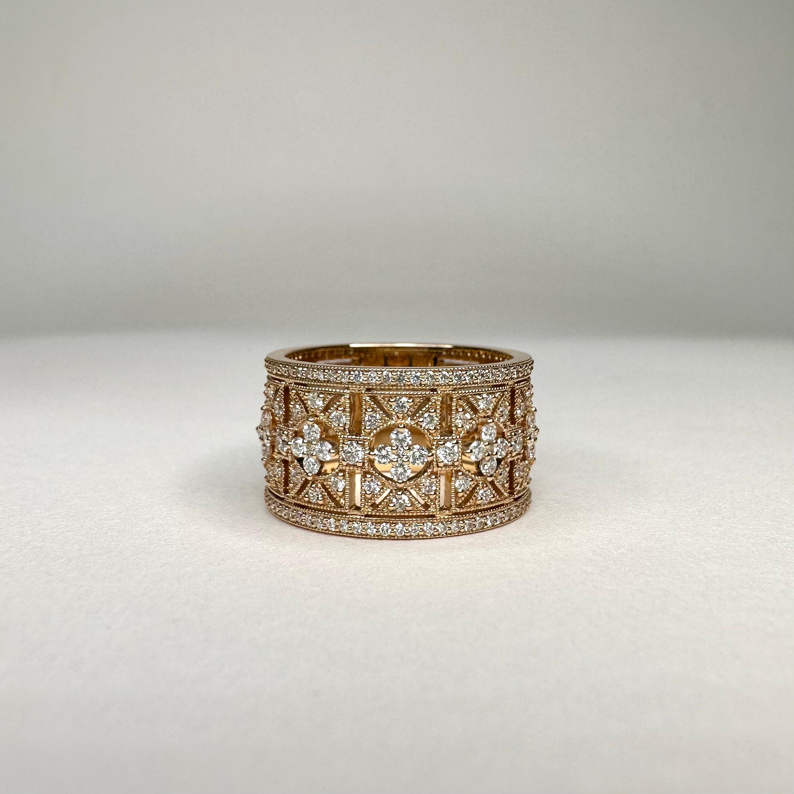 For Sale:  18k Rose Gold Art Deco Style Band Ring set with 1.19 carats of Diamonds 2