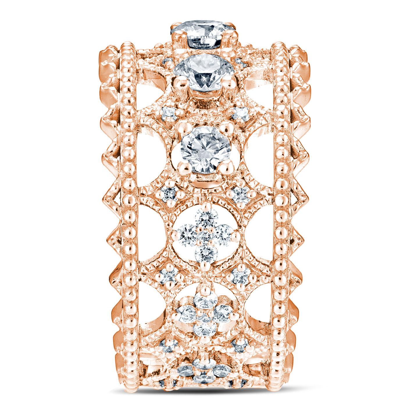 For Sale:  18k Rose Gold Lace Band Ring with 5 Brilliant Cut Diamonds 2