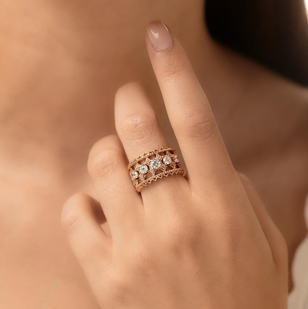 For Sale:  18k Rose Gold Lace Band Ring with 5 Brilliant Cut Diamonds 4