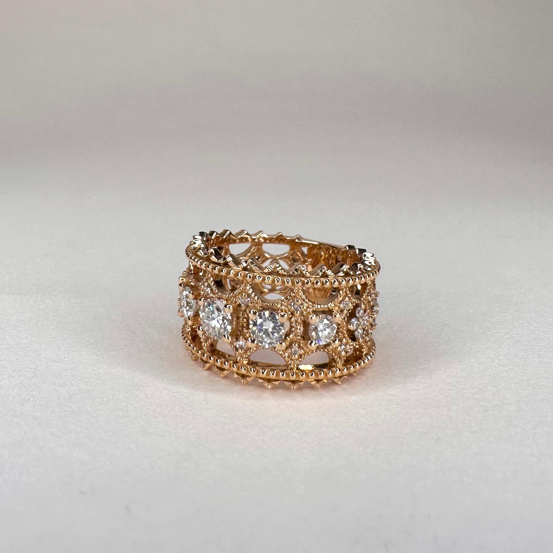 For Sale:  18k Rose Gold Lace Band Ring with 5 Brilliant Cut Diamonds 6
