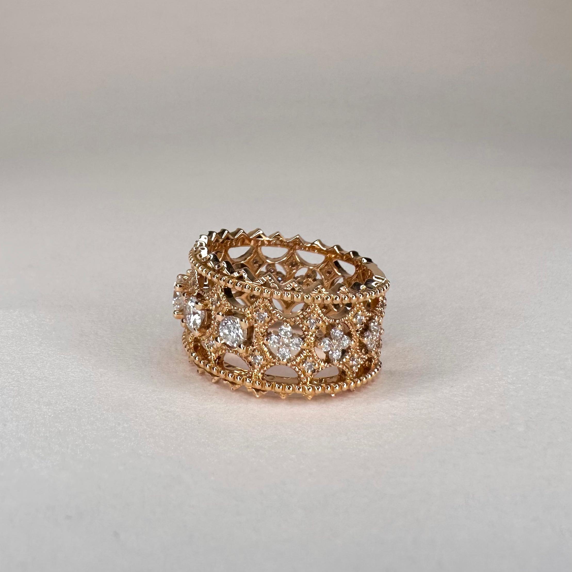 For Sale:  18k Rose Gold Lace Band Ring with 5 Brilliant Cut Diamonds 7