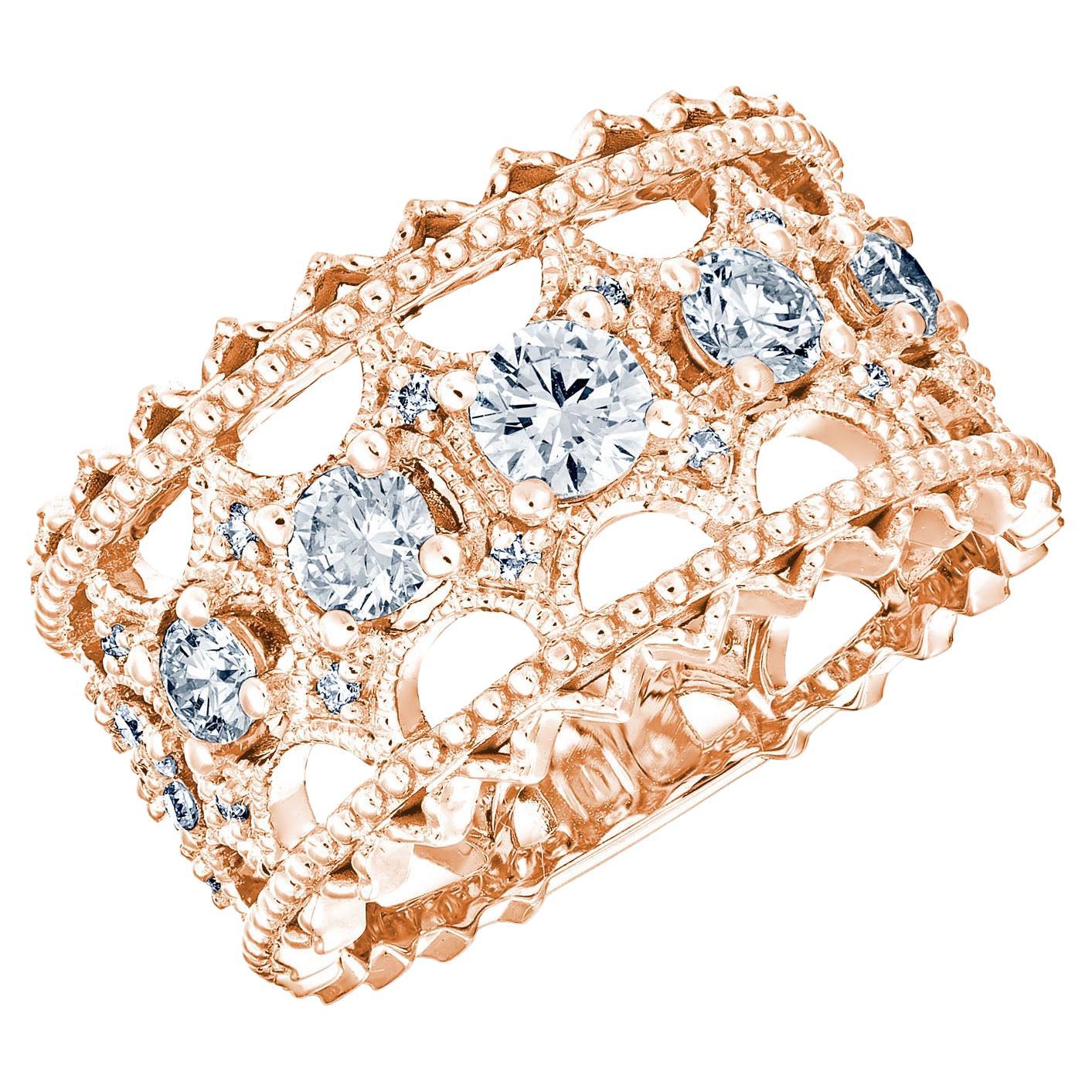 18k Rose Gold Lace Band Ring with 5 Brilliant Cut Diamonds