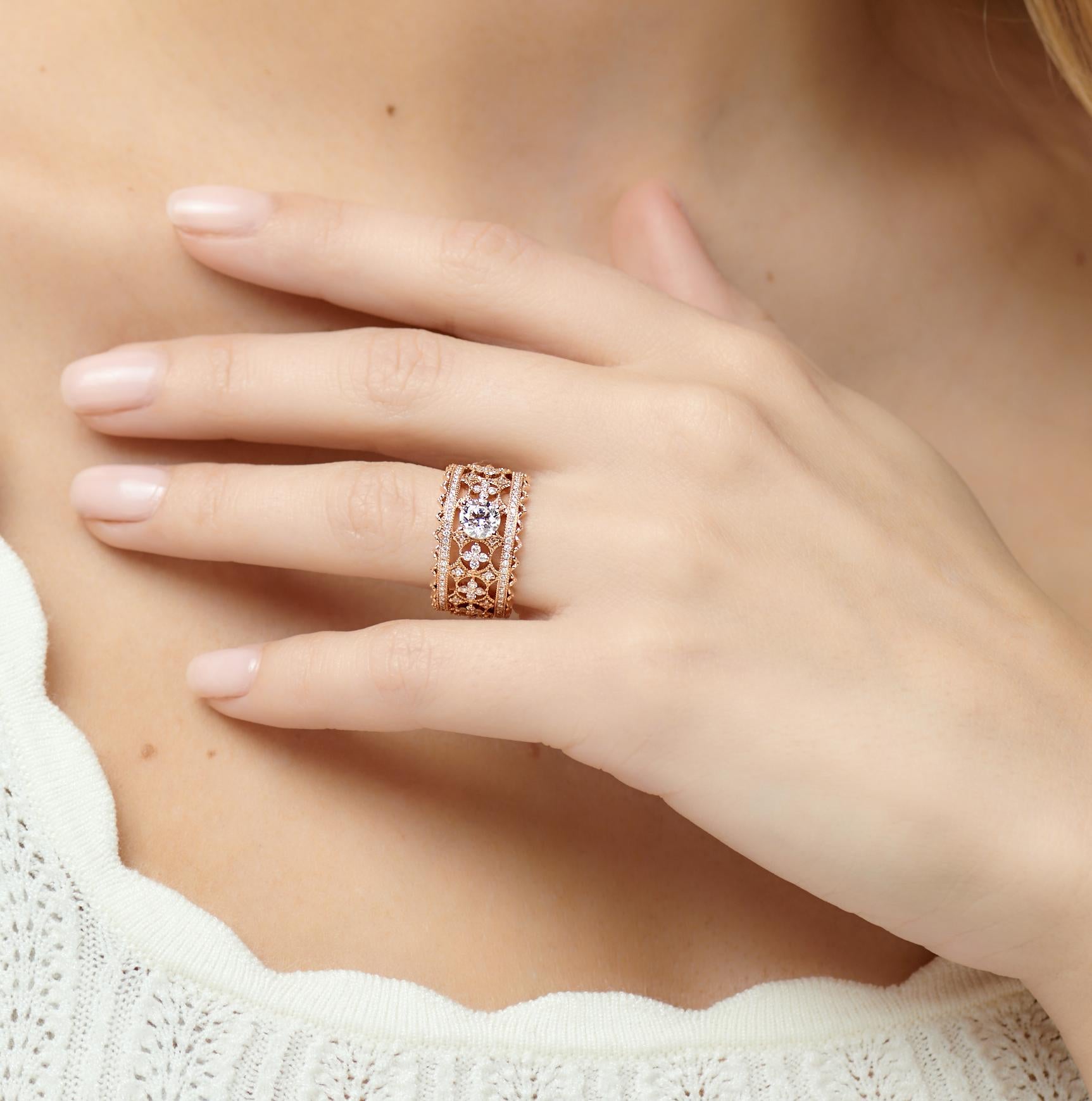 For Sale:  18k Rose Gold Lace Band Ring 0.70Ct Brilliant Cut Diamond With 0.95 Cts Diamonds 3