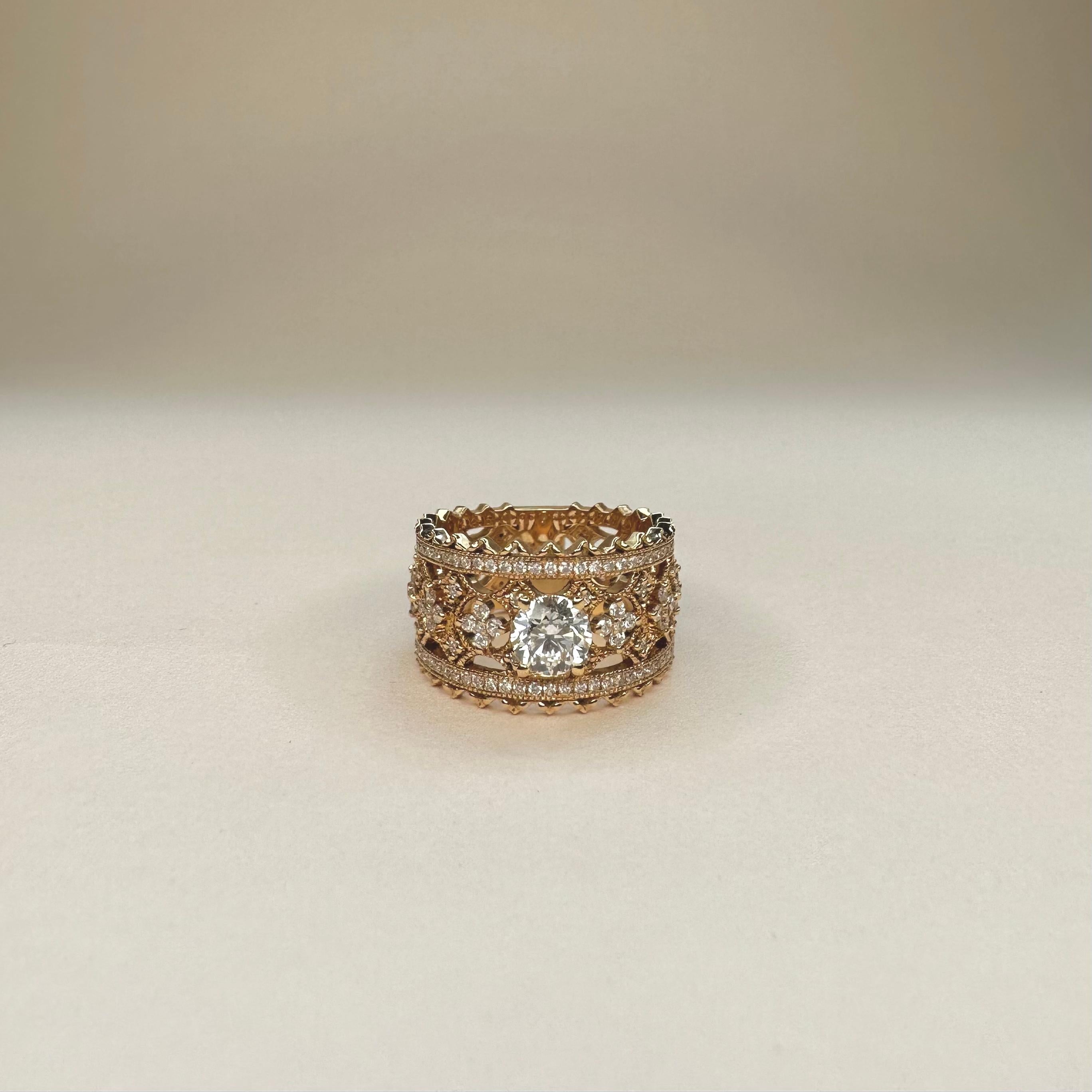 For Sale:  18k Rose Gold Lace Band Ring 0.70Ct Brilliant Cut Diamond With 0.95 Cts Diamonds 4