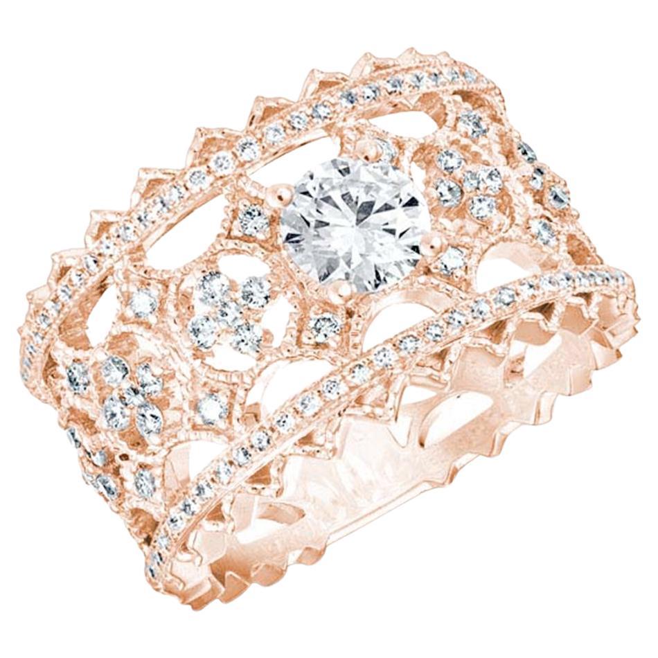 18k Rose Gold Lace Band Ring 0.70Ct Brilliant Cut Diamond With 0.95 Cts Diamonds