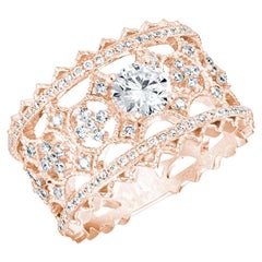Bague en or rose 18 carats et dentelle avec diamants taille brillant de 0,70 carat et diamants de 0,95 carat