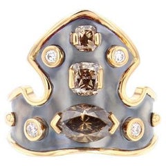 Bague Blason Diamants Bruns in 18k Yellow Gold and Patinated Silver by Elie Top