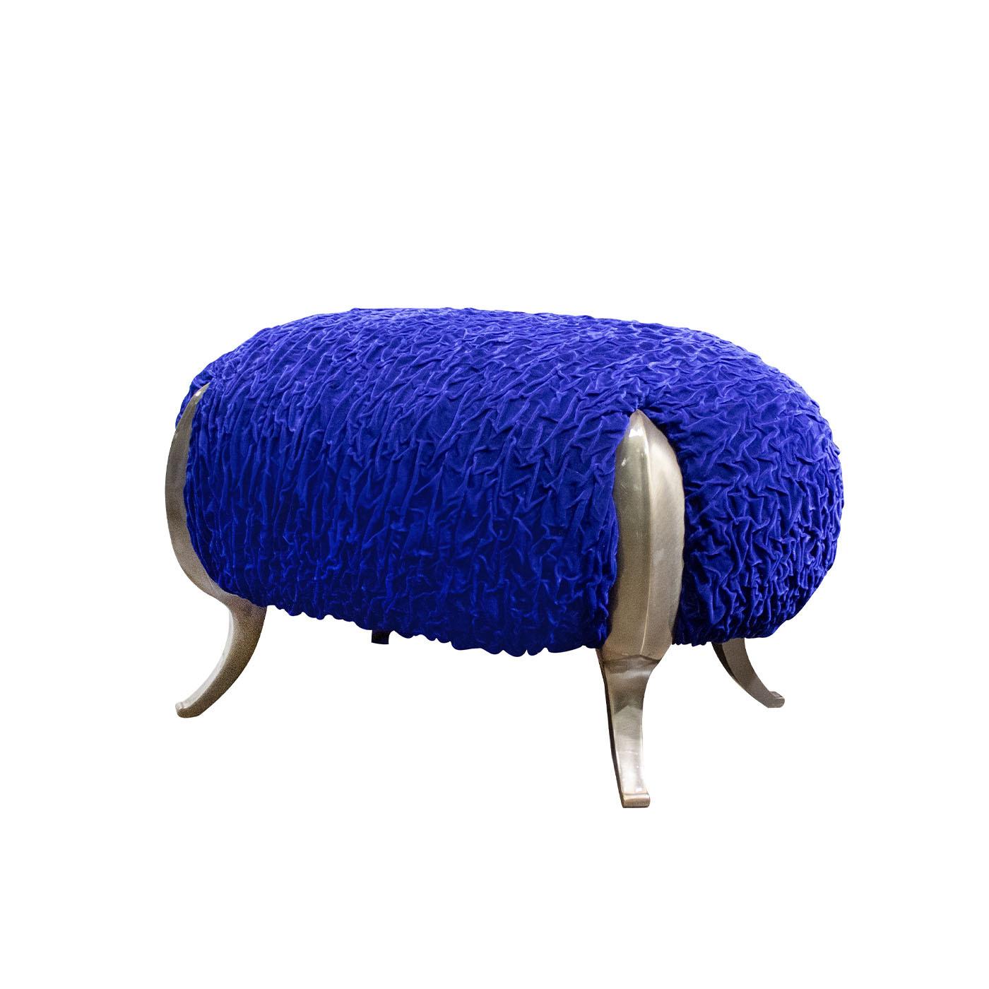 Contemporary Bague Blue Velvet Pouf by Carlo Rampazzi For Sale