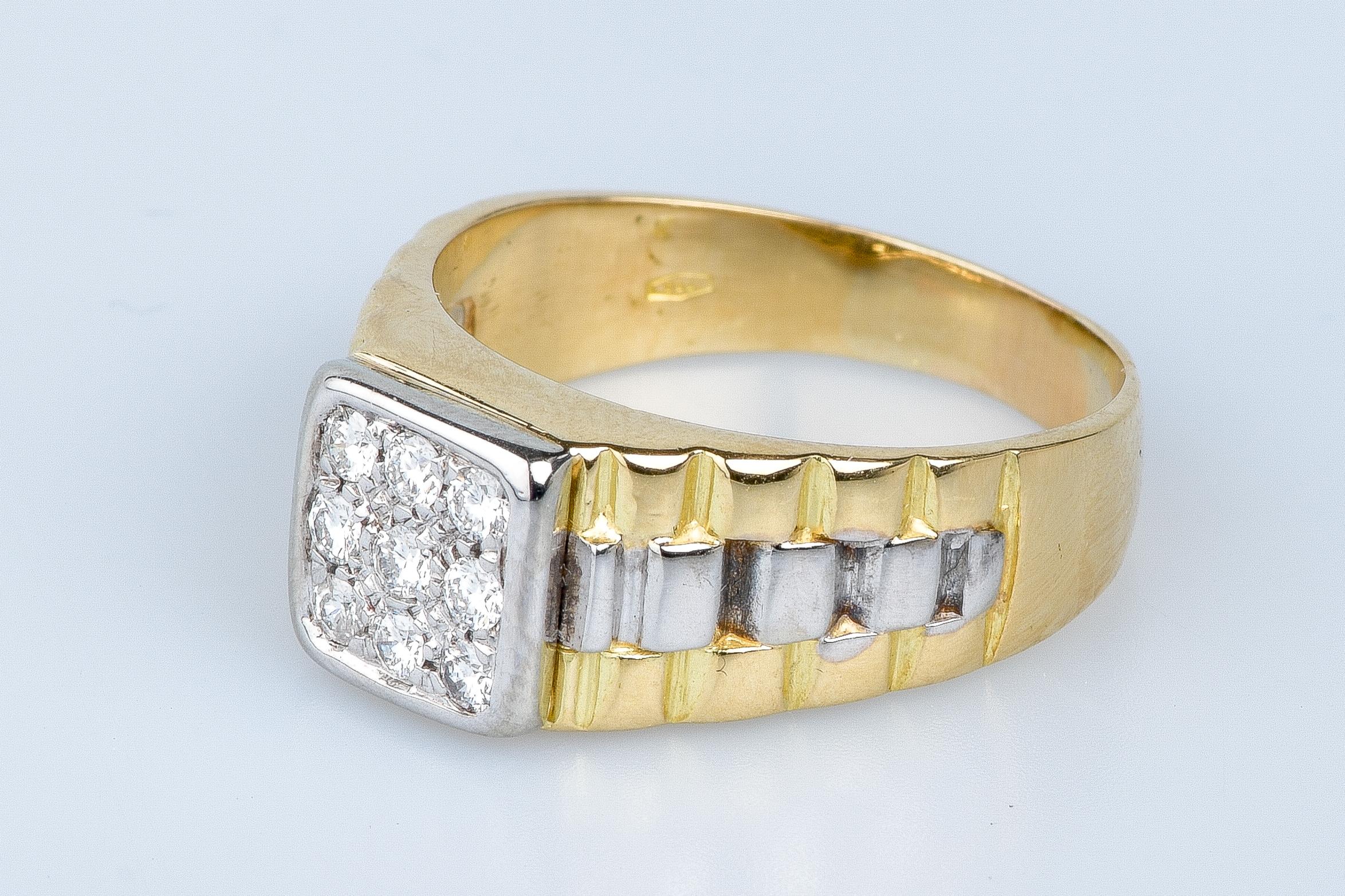 Bague chevalière bicolore en 18 cts In Excellent Condition For Sale In Monte-Carlo, MC
