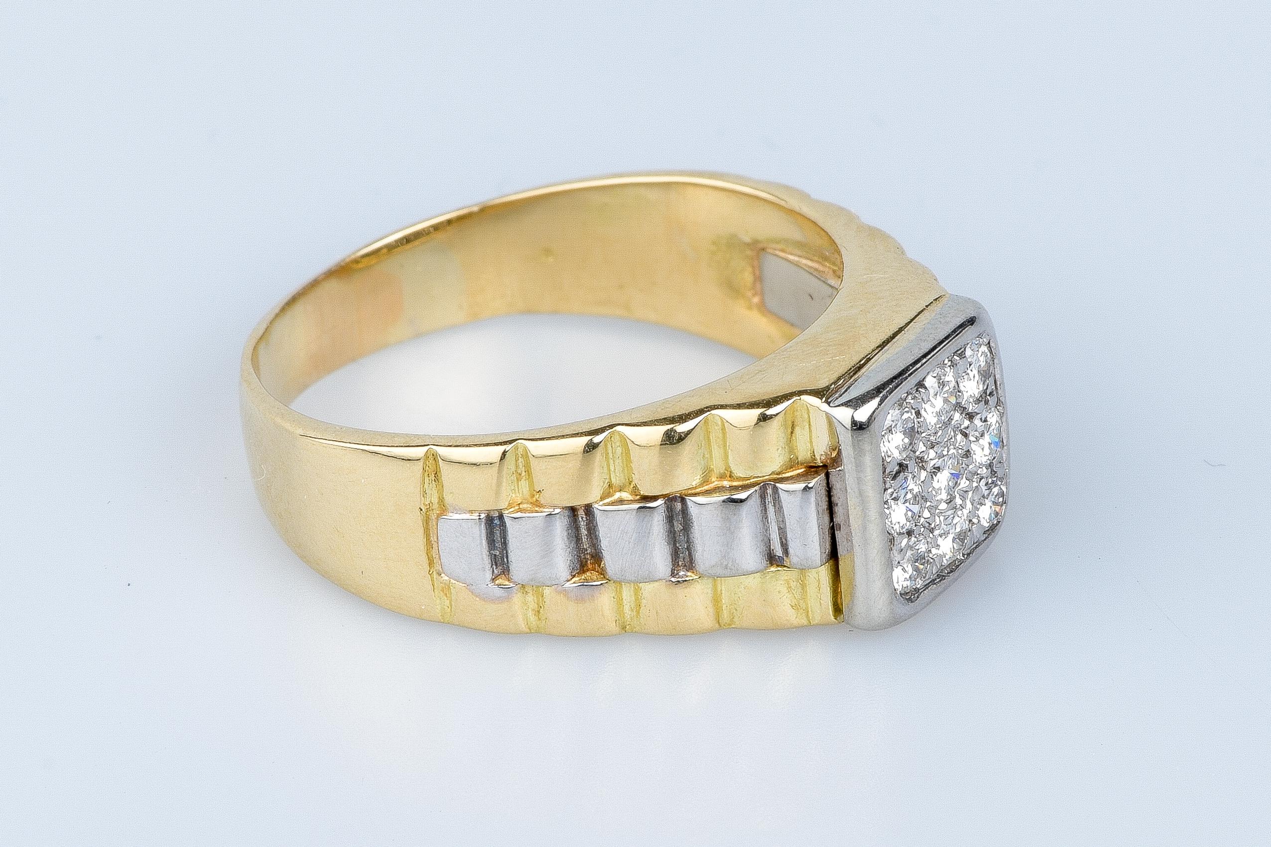 Bague chevalière bicolore en 18 cts For Sale 1