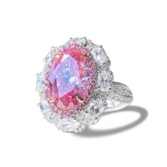 Bague cocktail de fantaisie rose ovale de 5,04 carats certifiée GIA