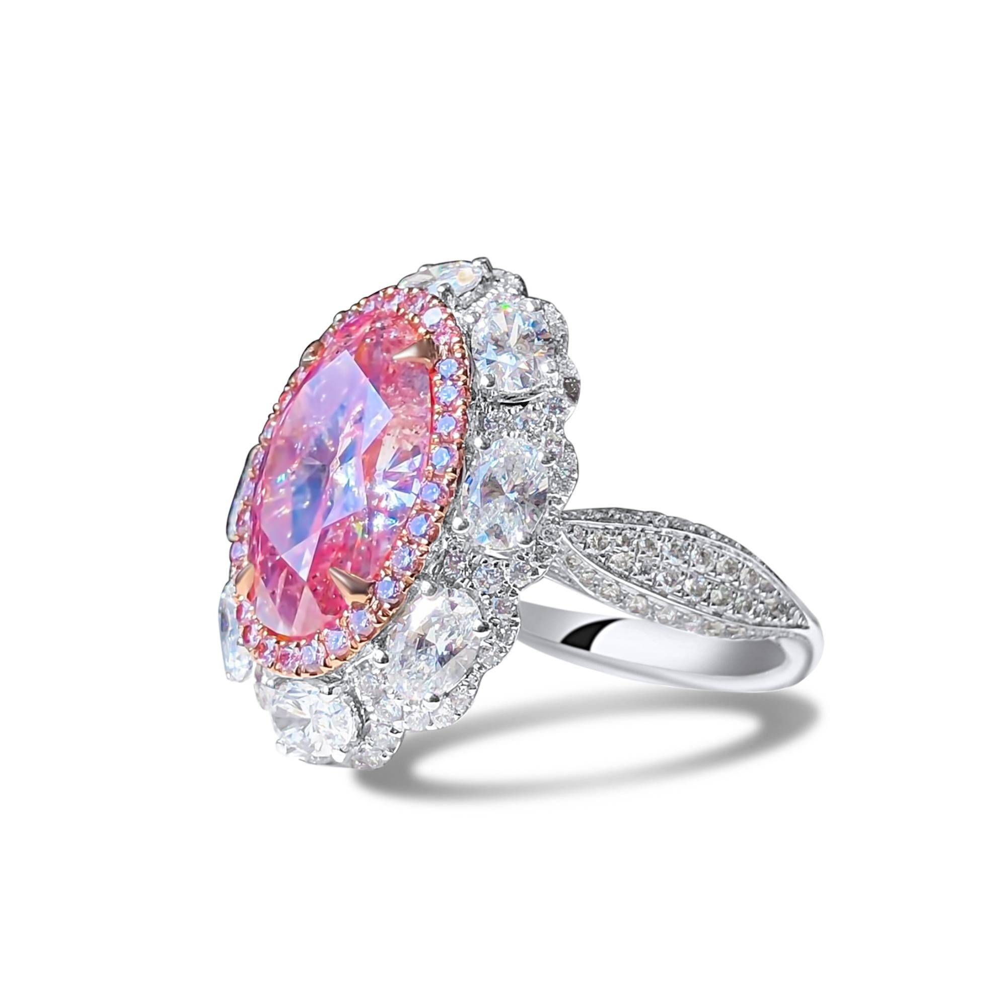 Early Victorian Antique 5.04 Carat GIA Fancy Pink Oval Diamond Cocktail Ring For Sale