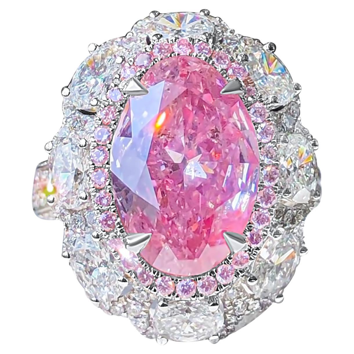 Antique 5.04 Carat GIA Fancy Pink Oval Diamond Cocktail Ring For Sale
