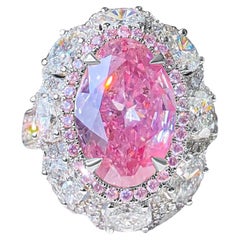 Anello da cocktail con diamante ovale antico da 5,04 carati GIA Fancy Pink Diamond