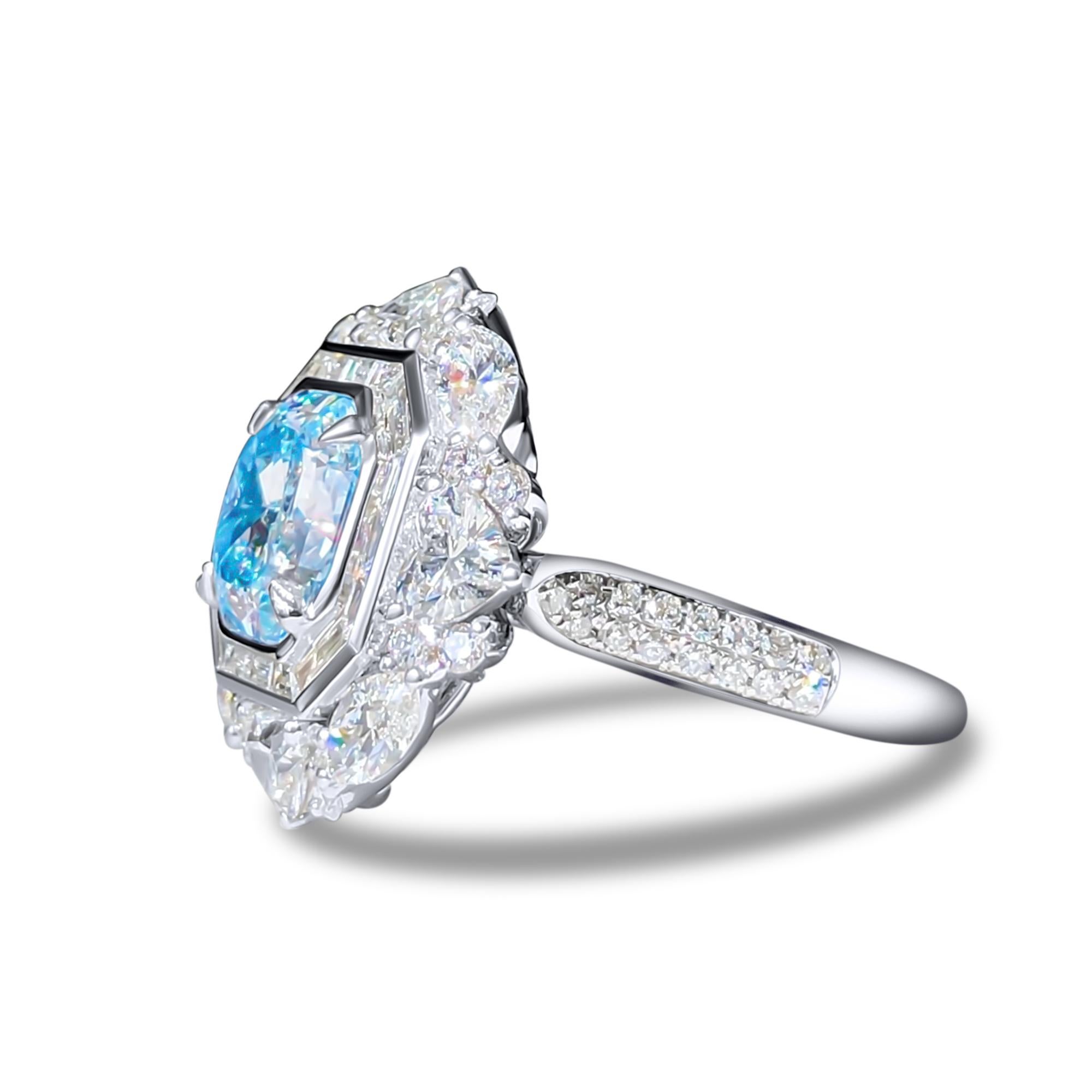 Art Nouveau 2.29ct GIA Certified Blue Cushion Cut Diamond Cocktail Ring For Sale