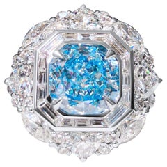 2,29 Karat GIA zertifizierter blauer Diamant-Cocktailring mit Kissenschliff