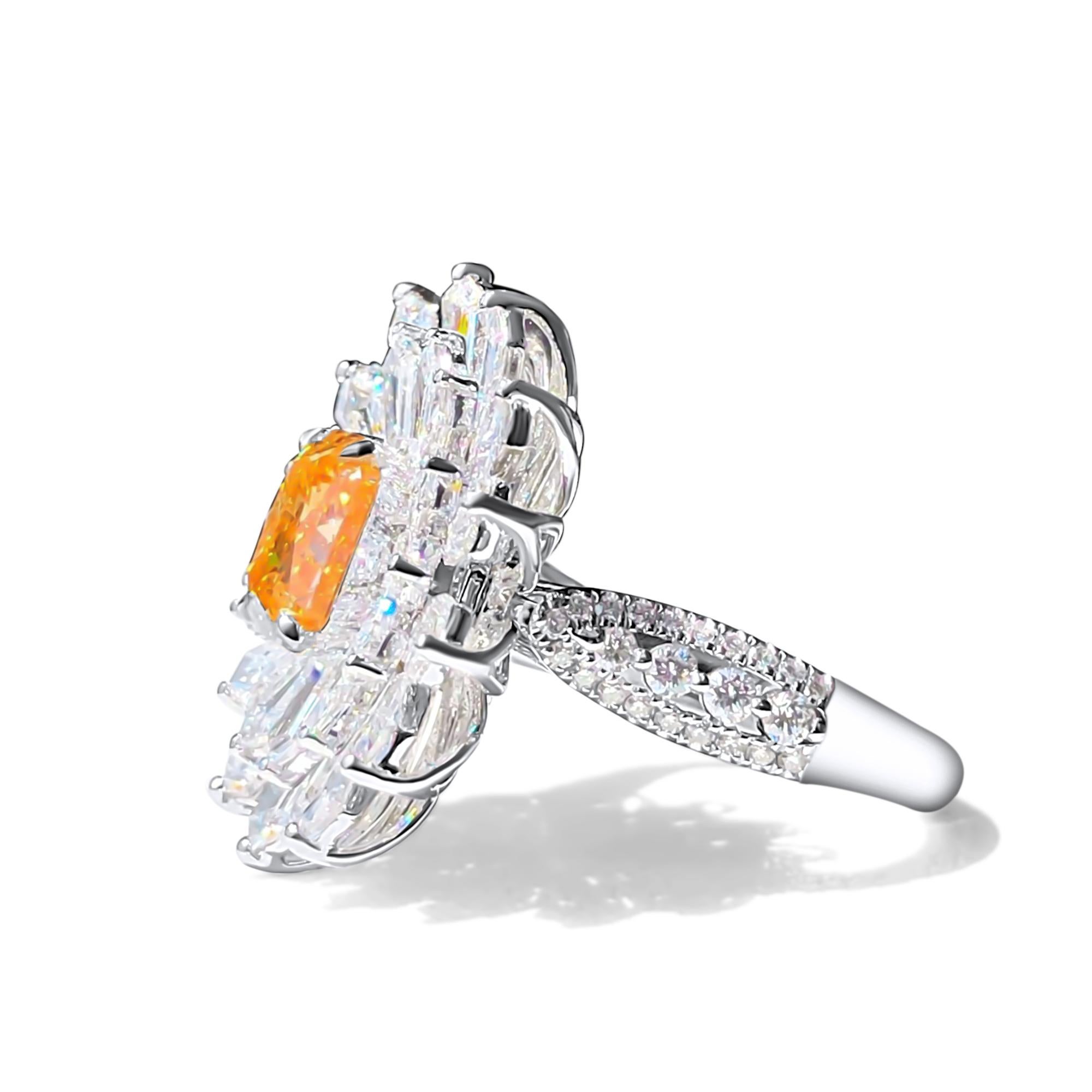 GIA Certified 2 Carat Orange Emerald Cut Diamond Modern Cocktail Ring In New Condition For Sale In PARIS, FR