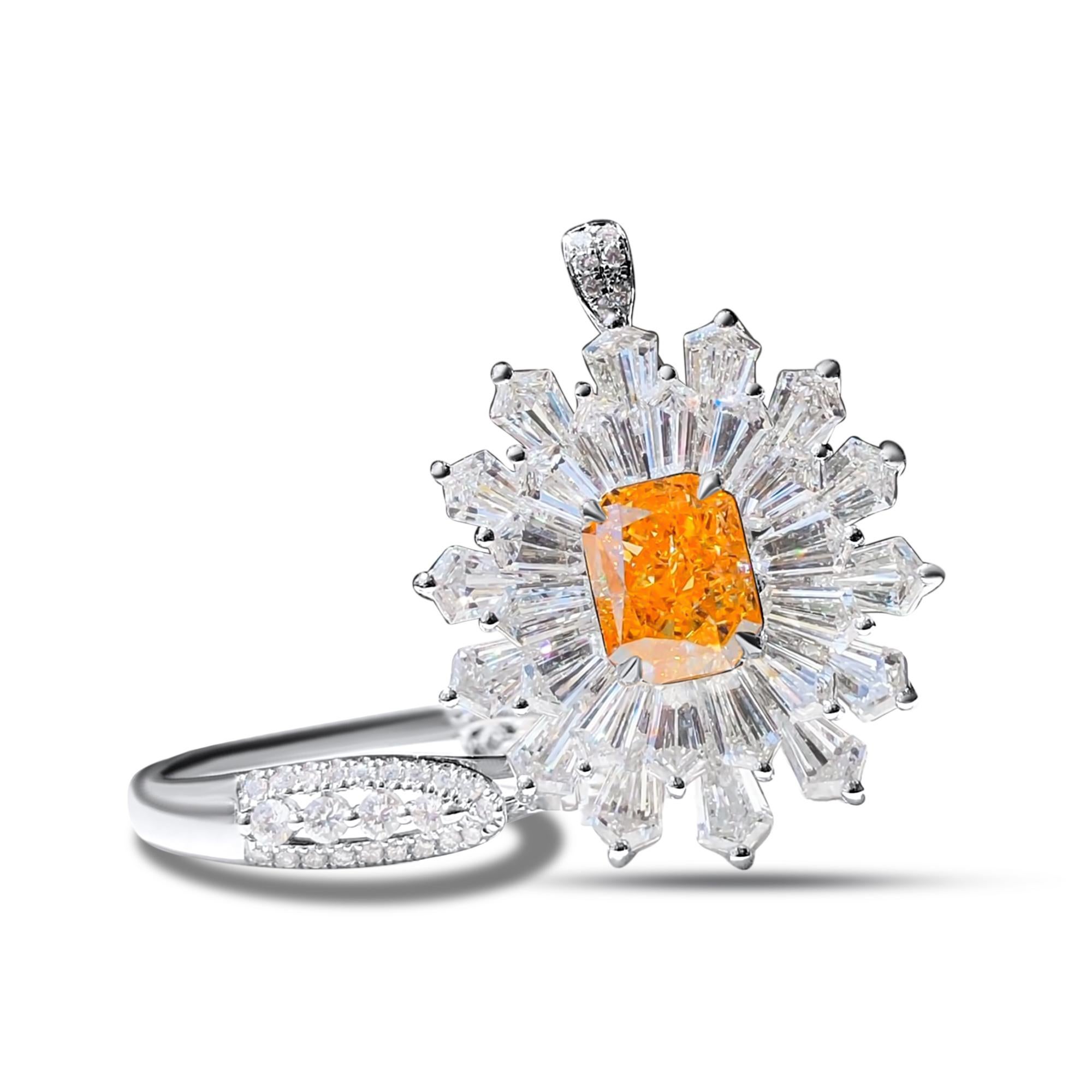 Women's or Men's GIA Certified 2 Carat Orange Emerald Cut Diamond Modern Cocktail Ring For Sale