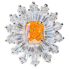 GIA Certified 2 Carat Orange Emerald Cut Diamond Modern Cocktail Ring