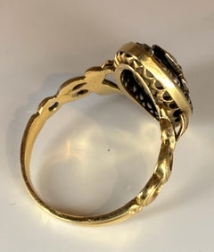 Bague D’amour En or 18 Carat , Émail Bleu Et Diamants Époque Milieu Xixème Siècle