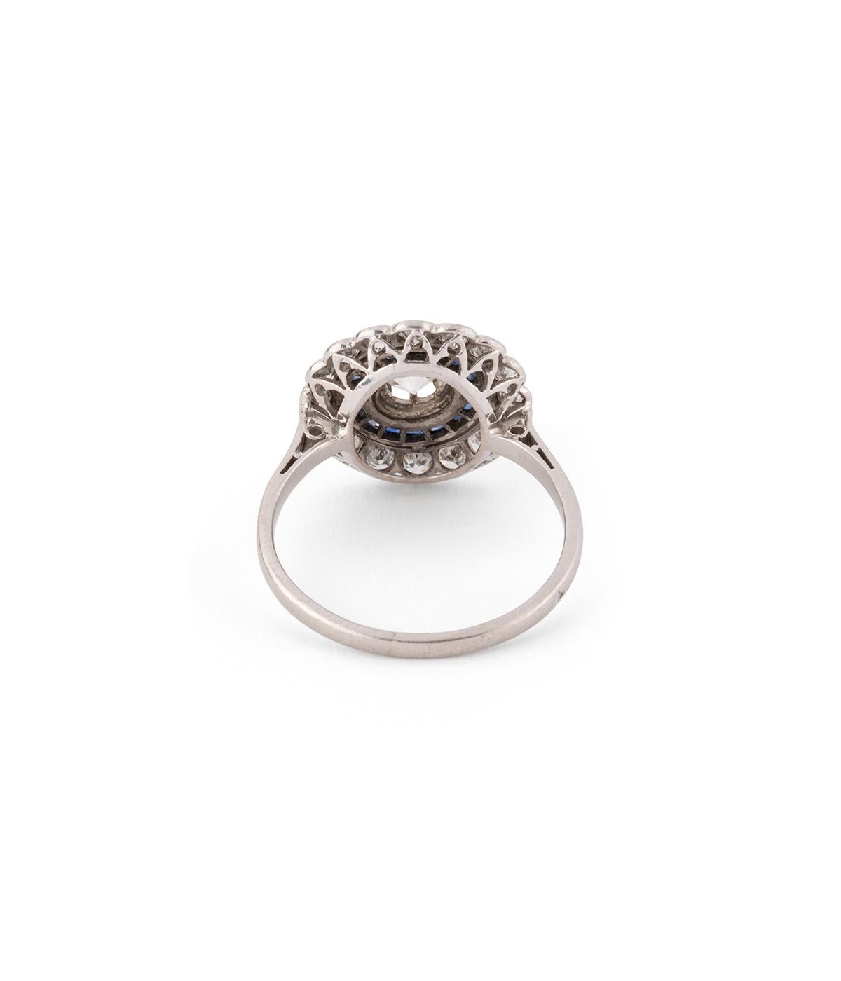 Femenino o masculino Bague de fiançailles ancienne en platine, diamants et saphirs en venta