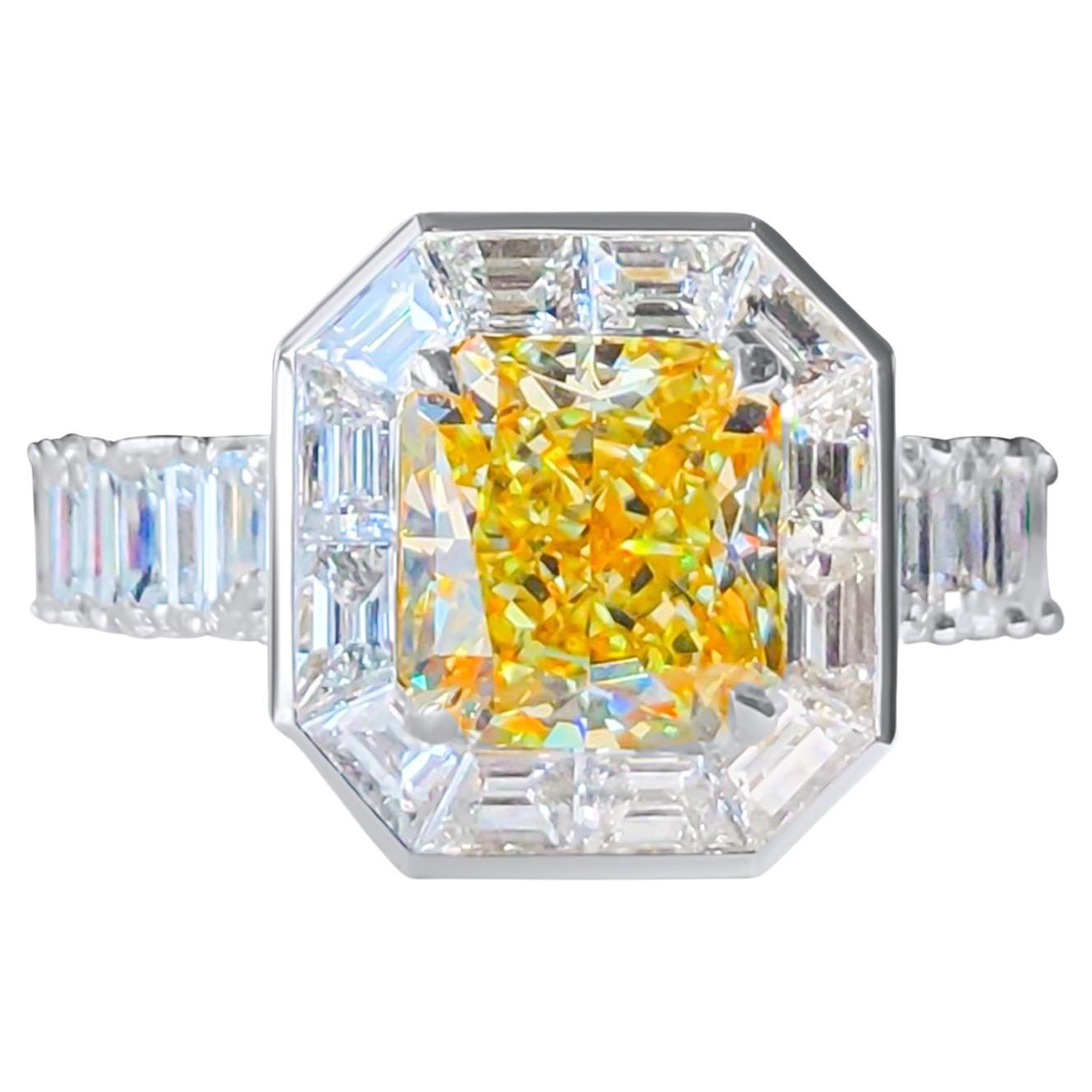 2.19ct Fancy Intense Yellow Diamond Engagement Ring GIA For Sale