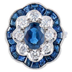 Bague De Fiançailles Modèle Pompadour Sertie De Saphirs 2,97 Cts Et Diamants