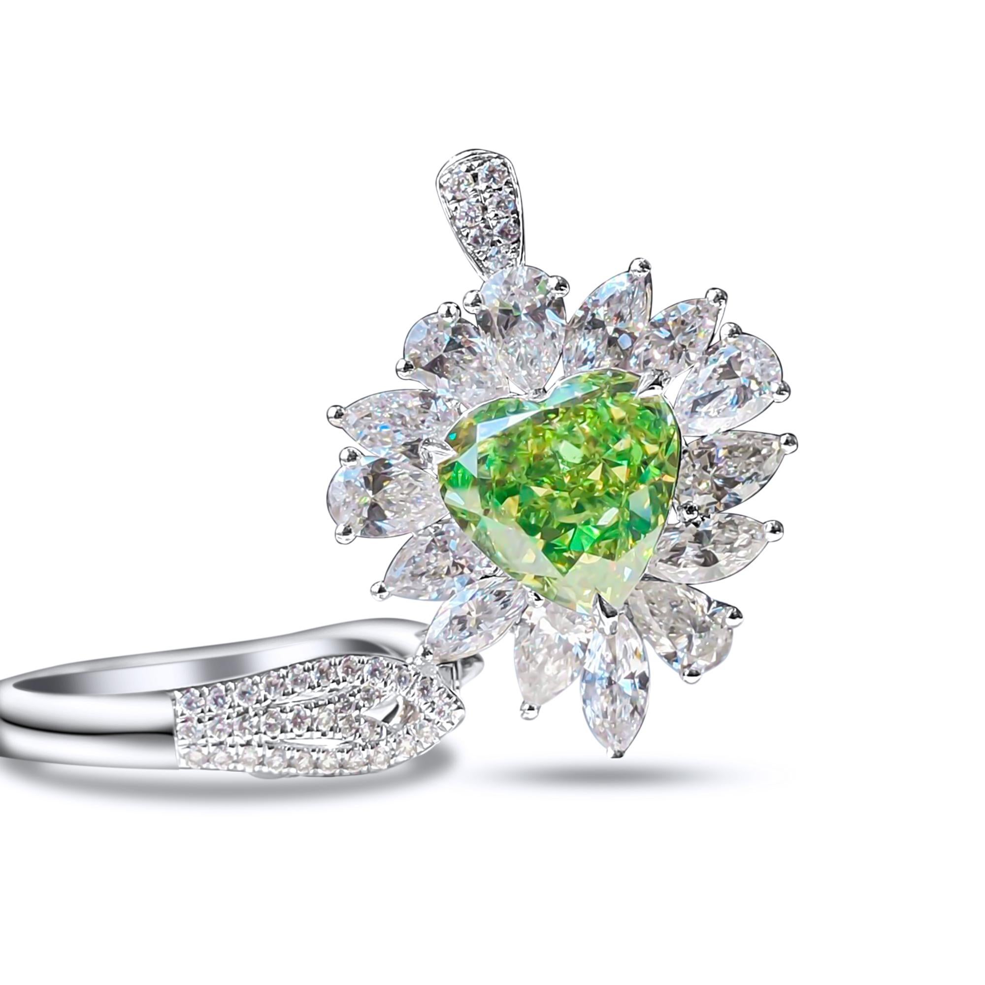 We invite you to discover this majestic ring set with a GIA certified heart-cut green diamond of 5.07 carats accented with pear-cut colorless diamonds of 3 carats in total. Versatile, you can also wear it as a magnificent pendant 

New ring 
Main