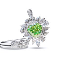 5.07 Carat Fancy Green Heart Cut Diamond Ring GIA Certified