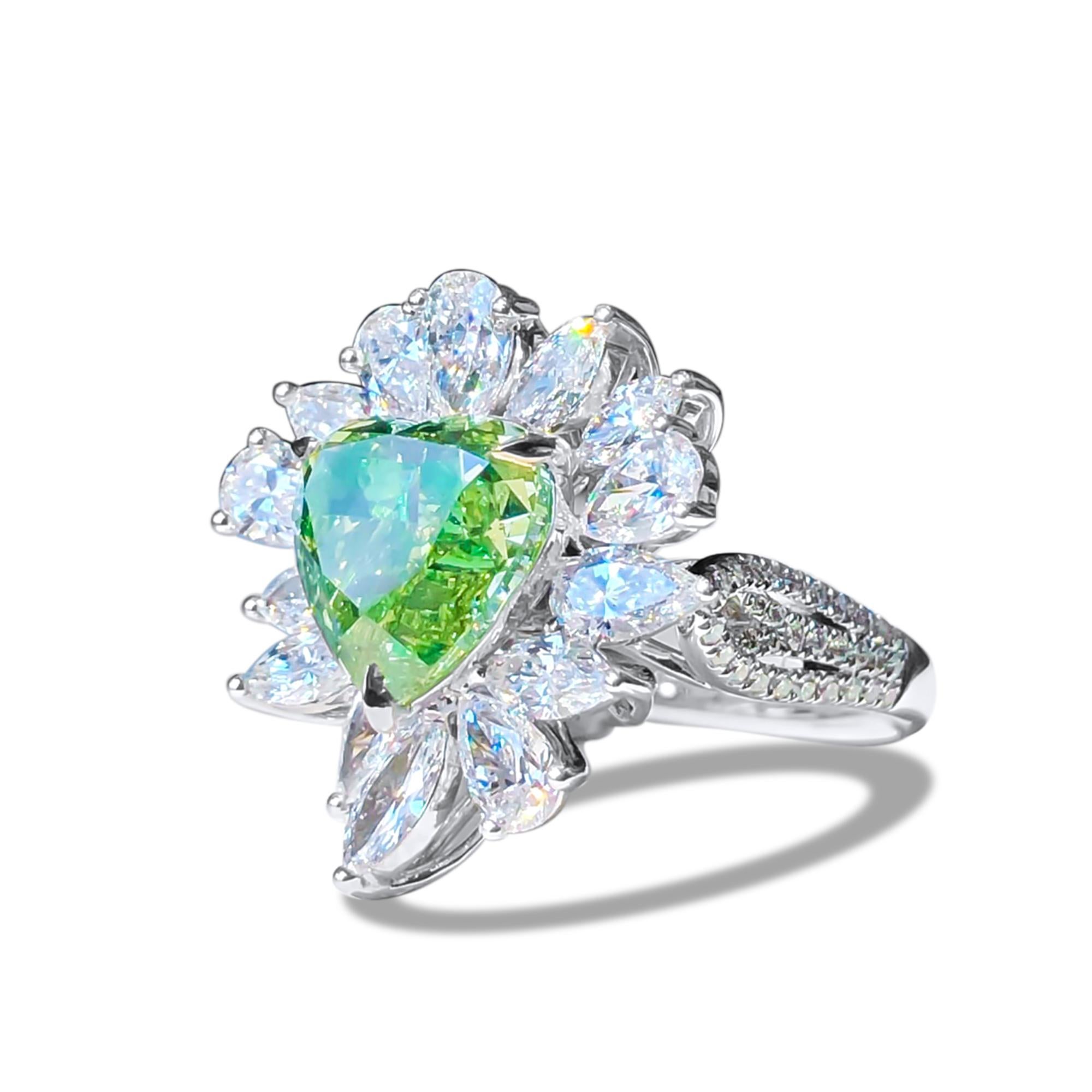 Art Deco 5.07 Carat Fancy Green Heart Cut Diamond Ring GIA Certified For Sale