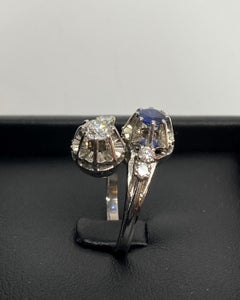 Bague En or 18 Carat ''Toi Et Moi'', Saphir Et Diamants, Travail Français