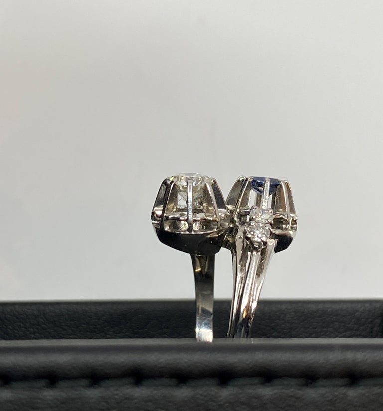 Bague Or 18 Carats Diamant Et Saphir - Taille 51 - Style 'Toi Et Moi' - Occasion