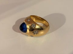 Bague En or 18 Carats Saphir Cabochon 5.10 Carats Certifié Lfg Paris Vers 1940