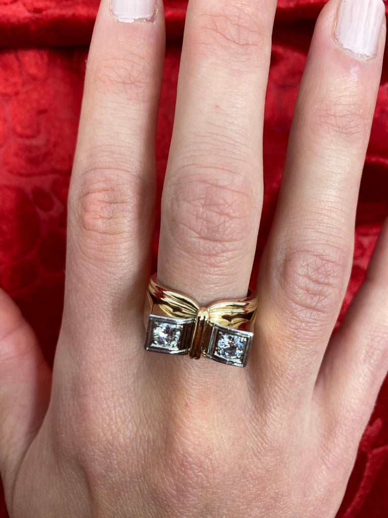 Bague - Or 10K deux tons blanc & rose art déco sertie de diamants naturels 1.10CT avec monture à tige fendue pavée - RIGD317