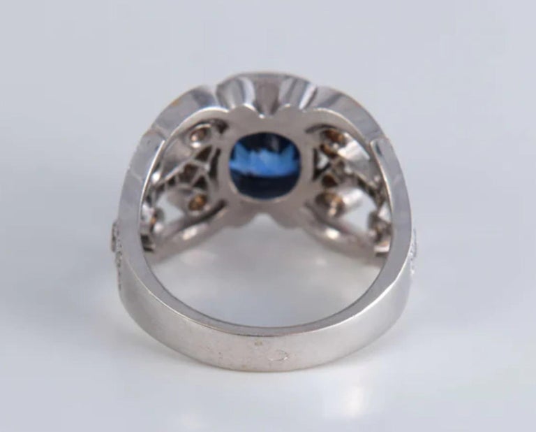 BAGUE En OR 18 Carats Avec Saphir Et Diamants (0.80 Carat) - Taille 50, Style Art Déco