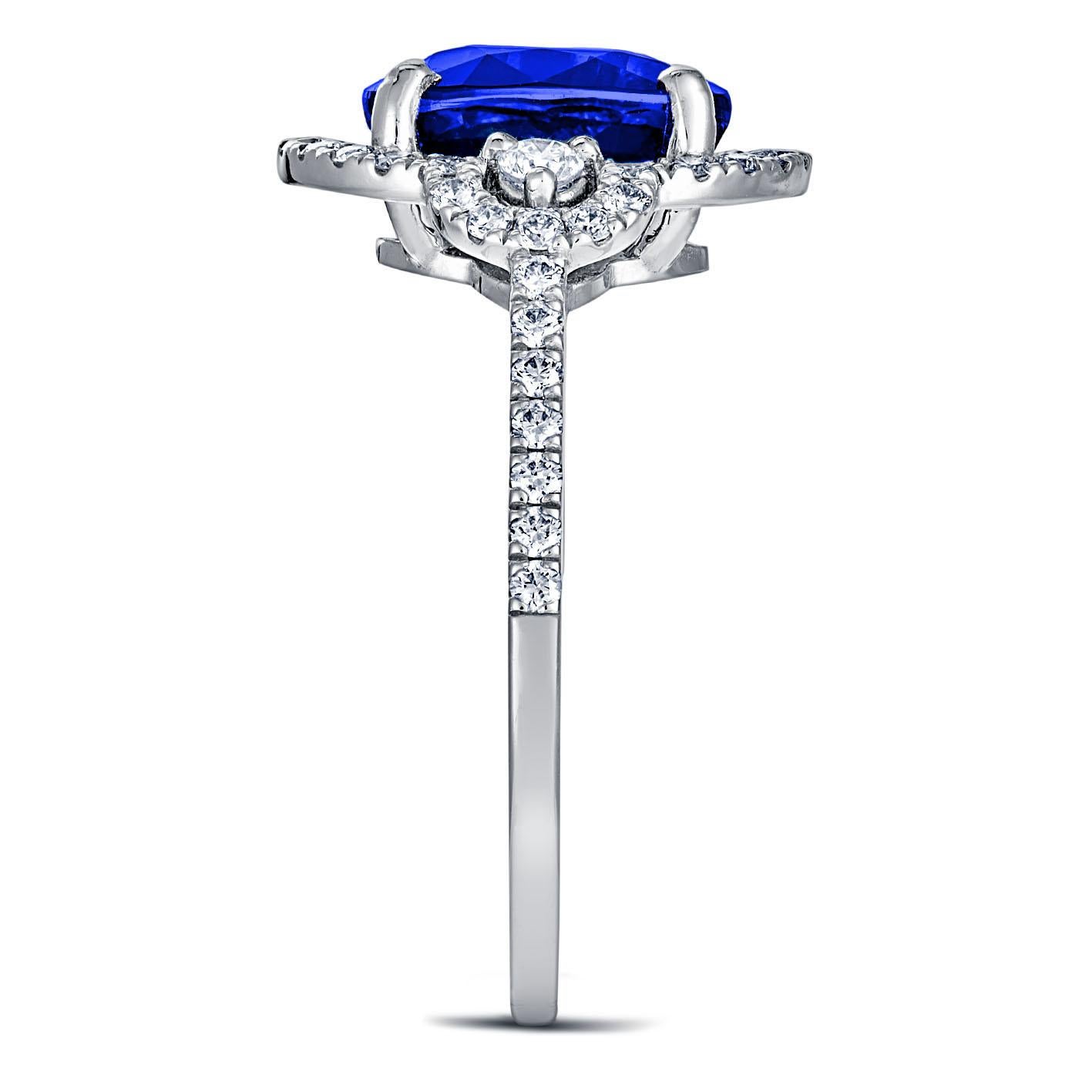 For Sale:  18k White Gold 3.08 Carat Royal Blue Oval Sapphire Ring 0.46 Cts of Diamonds 2